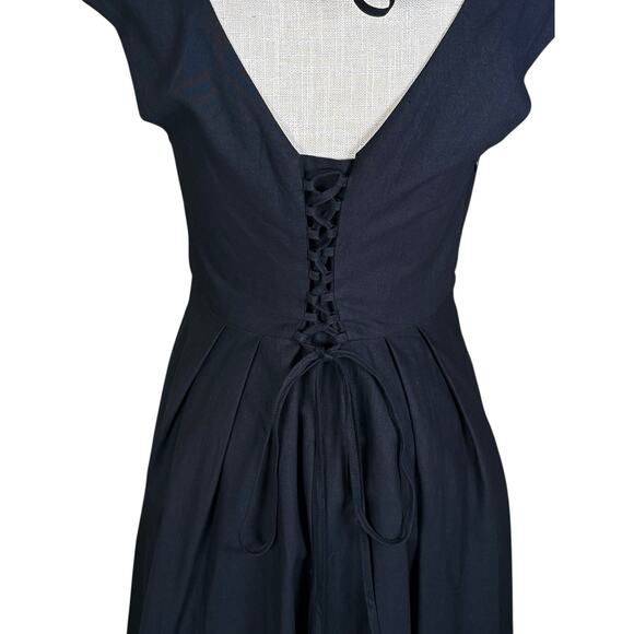 NWT Linen Vibes Lace Up A-line Midi Dress Women's Small Black Whimsygoth Chic - Picture 3 of 11